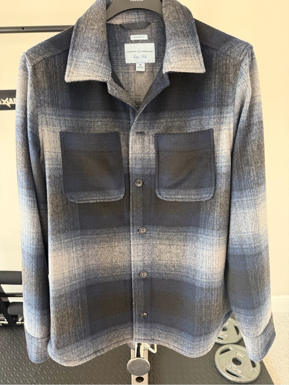 Joseph Abboud Navy Gray Ombre Plaid Shirt Jacket NWOT